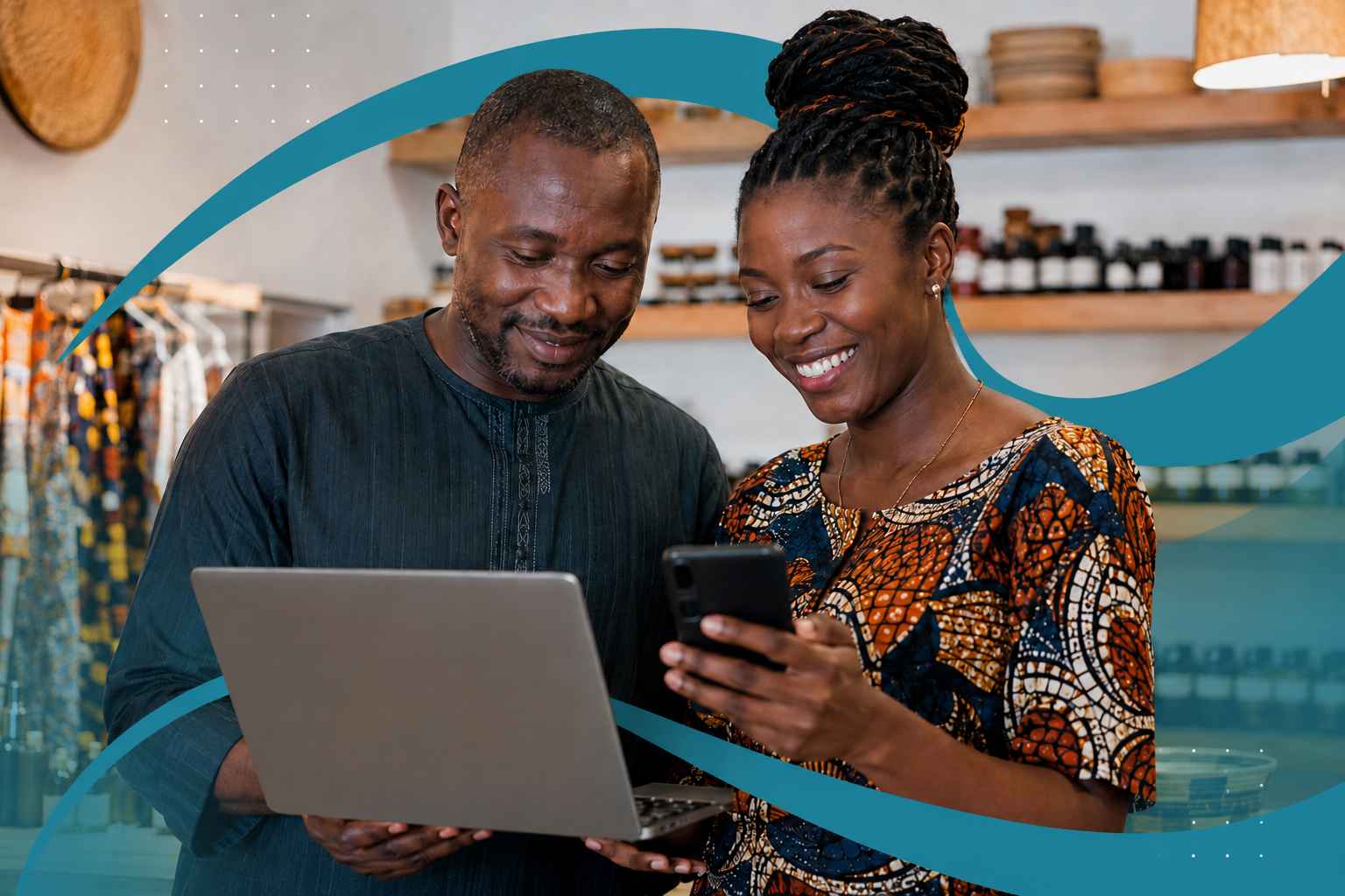 Happy Nigerians business owners viewing their new Withubb website